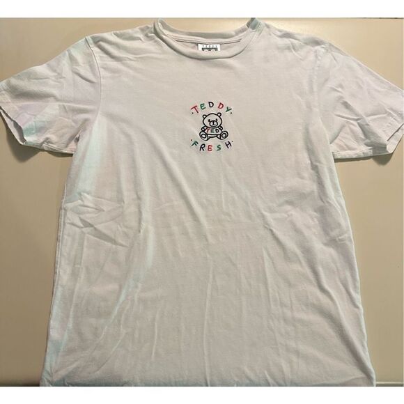 Teddy Fresh Colorful Embroidered Logo White T-Shirt Adult Men’s Size Small - Picture 2 of 7